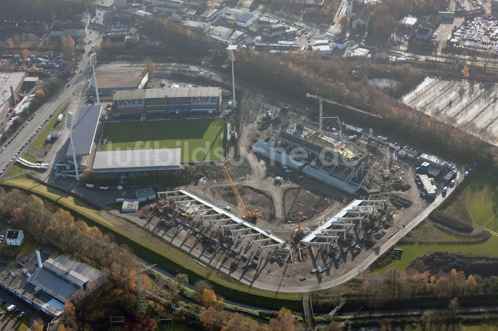 Essen von oben - Fußballstadionneubau am Georg-Melches-Stadion in Essen, Nordrhein-Westfalen