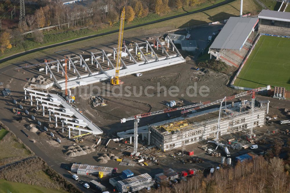 Luftaufnahme Essen - Fußballstadionneubau am Georg-Melches-Stadion in Essen, Nordrhein-Westfalen