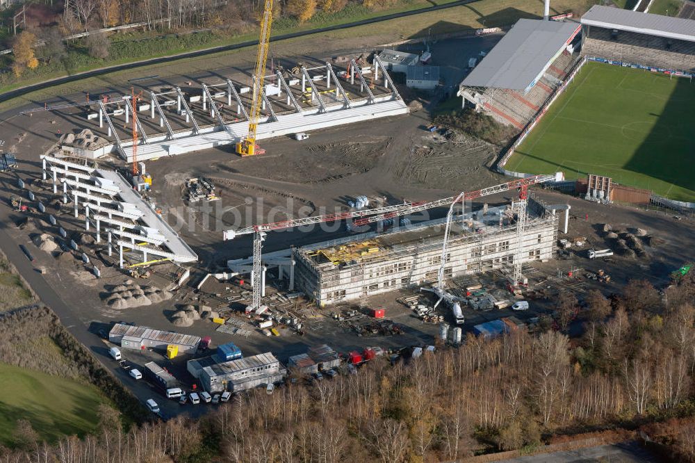 Essen von oben - Fußballstadionneubau am Georg-Melches-Stadion in Essen, Nordrhein-Westfalen