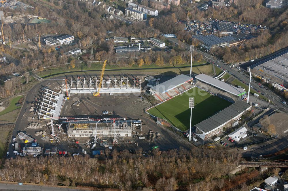 Luftaufnahme Essen - Fußballstadionneubau am Georg-Melches-Stadion in Essen, Nordrhein-Westfalen