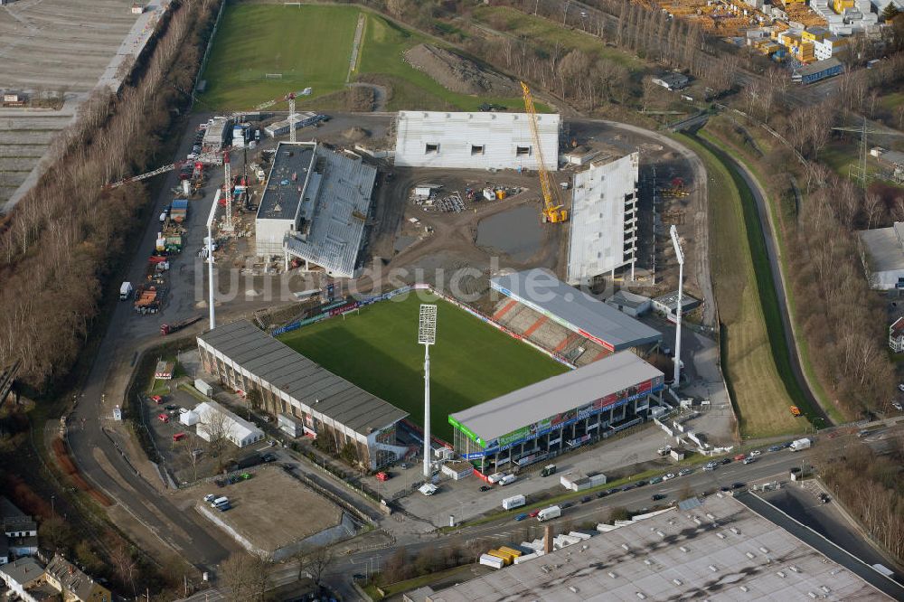 Luftbild Essen - Fußballstadionneubau am Georg-Melches-Stadion in Essen, Nordrhein-Westfalen