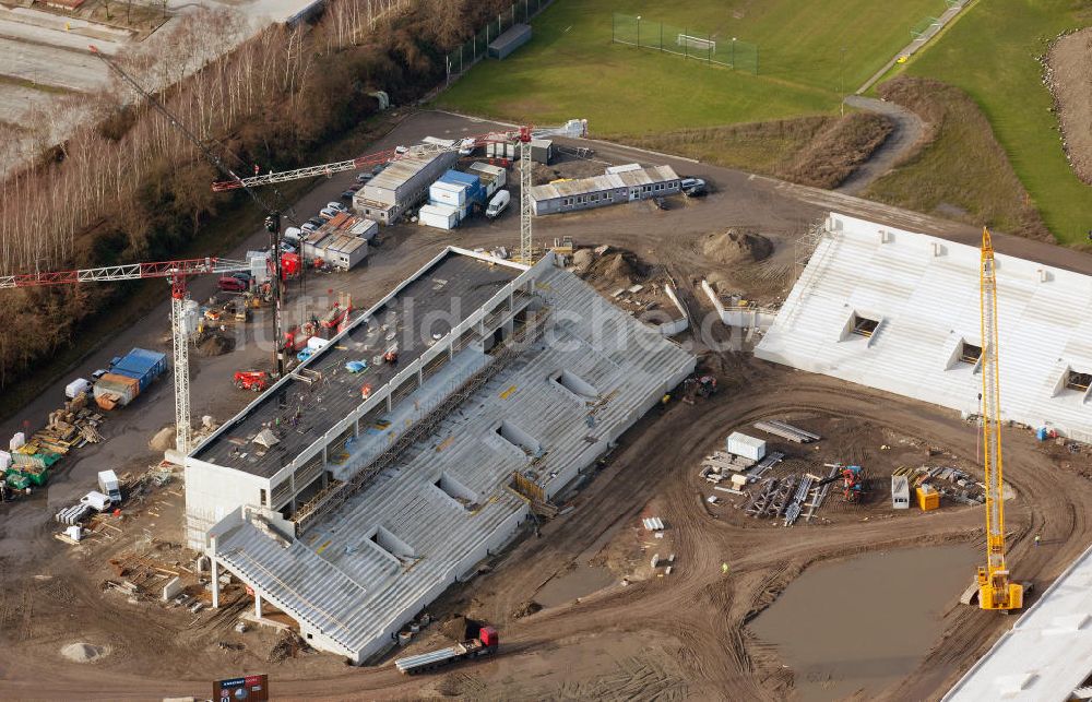 Essen von oben - Fußballstadionneubau am Georg-Melches-Stadion in Essen, Nordrhein-Westfalen