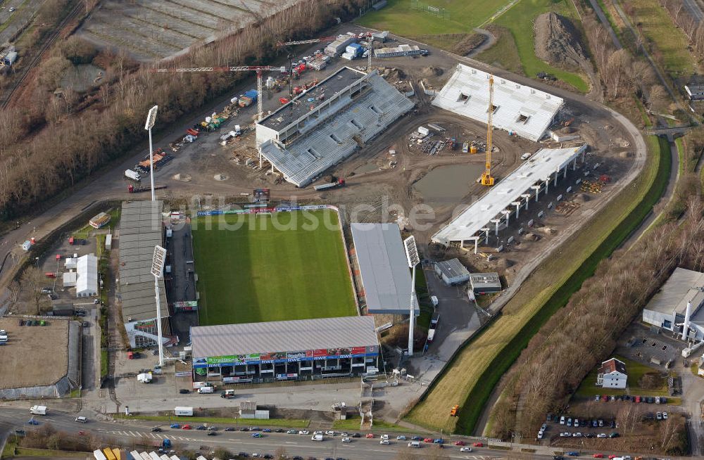 Essen aus der Vogelperspektive: Fußballstadionneubau am Georg-Melches-Stadion in Essen, Nordrhein-Westfalen