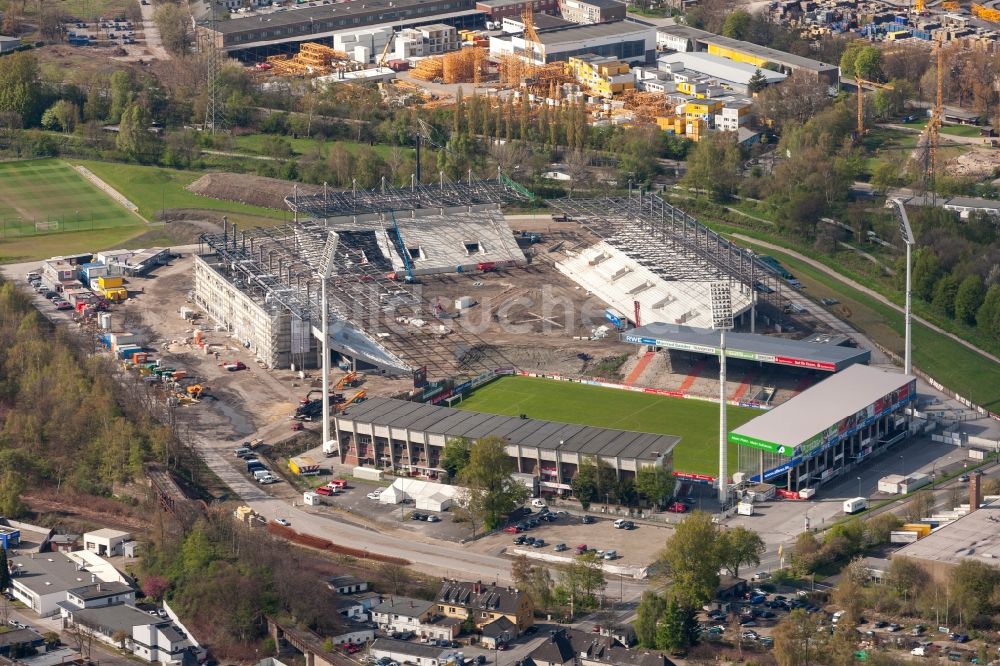 Luftbild Essen - Fußballstadionneubau am Georg-Melches-Stadion in Essen, Nordrhein-Westfalen