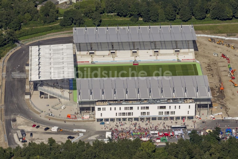 Essen von oben - Fußballstadionneubau am Georg-Melches-Stadion in Essen, Nordrhein-Westfalen