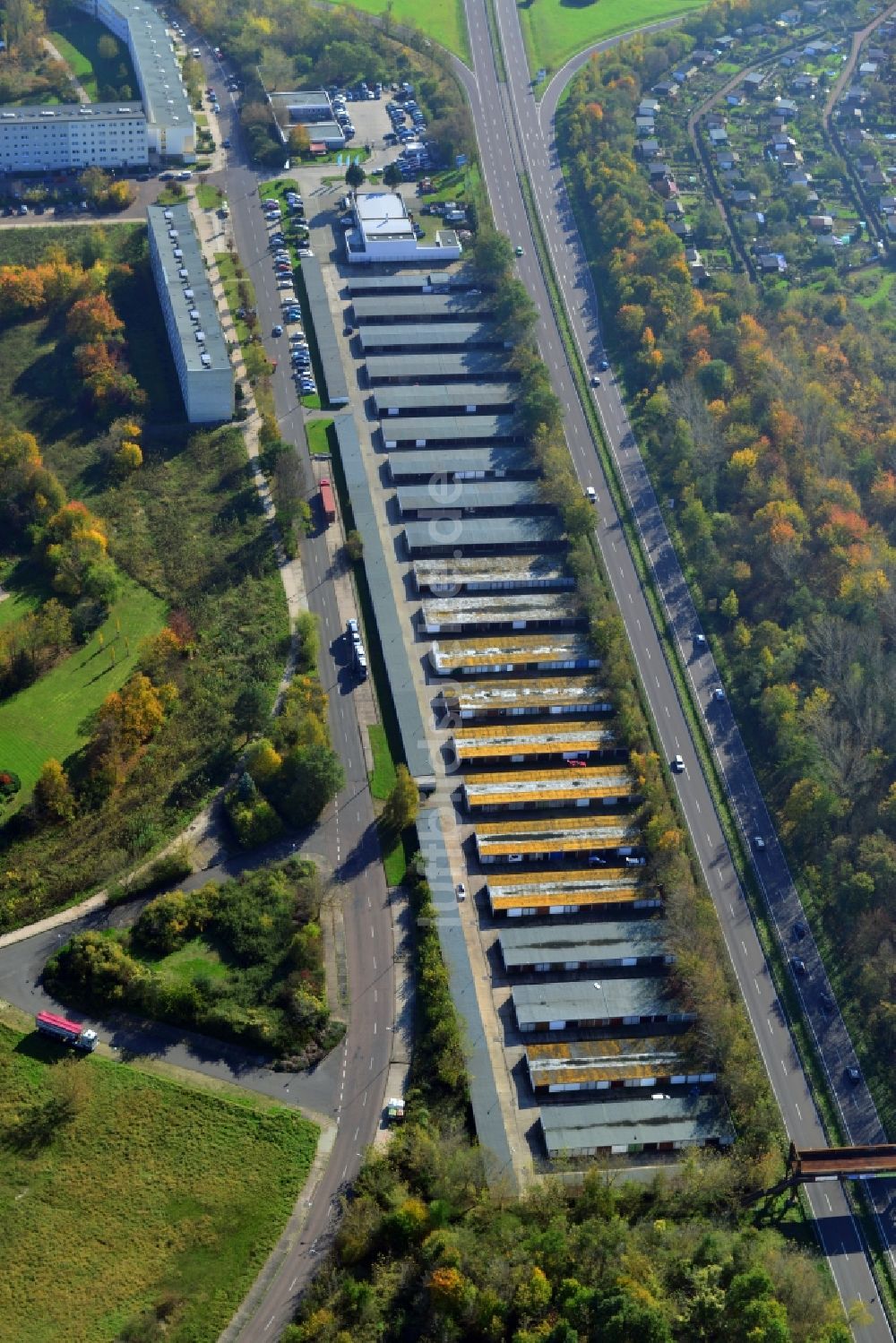 Halle (Saale) von oben - Garagenkomplex in Halle (Saale) im Bundesland Sachsen-Anhalt