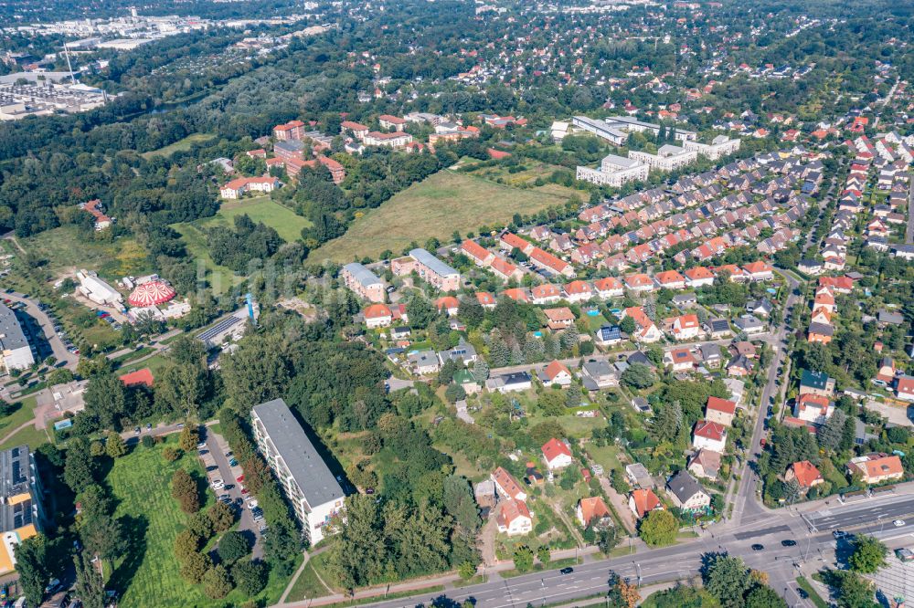 Teltow aus der Vogelperspektive: Gartenflächen in einer Einfamilienhaus- Siedlung Mahlower Straße in Teltow im Bundesland Brandenburg, Deutschland