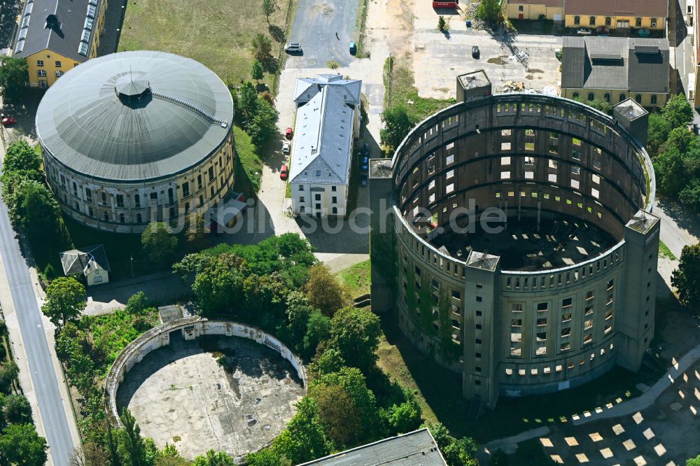 Dresden von oben - Gasometer- Hoch- Speicherbehälter in Dresden im Bundesland Sachsen, Deutschland