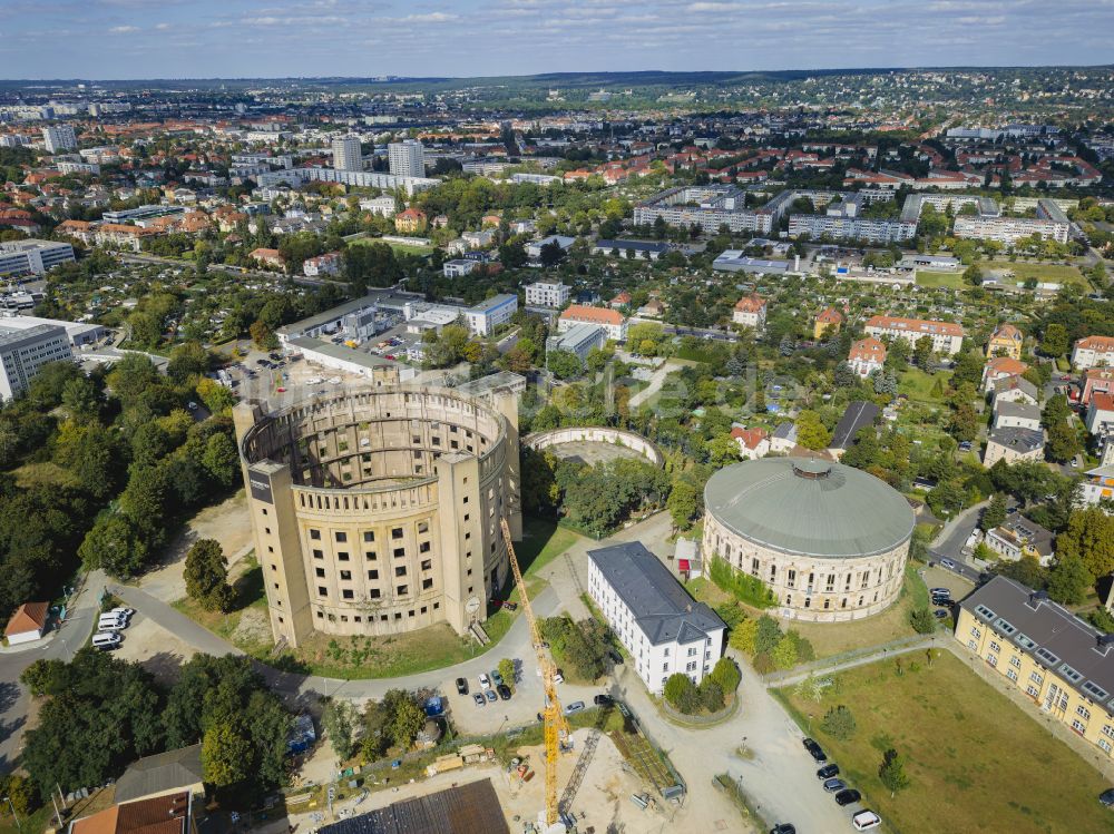 Luftbild Dresden - Gasometer- Hoch- Speicherbehälter in Dresden im Bundesland Sachsen, Deutschland