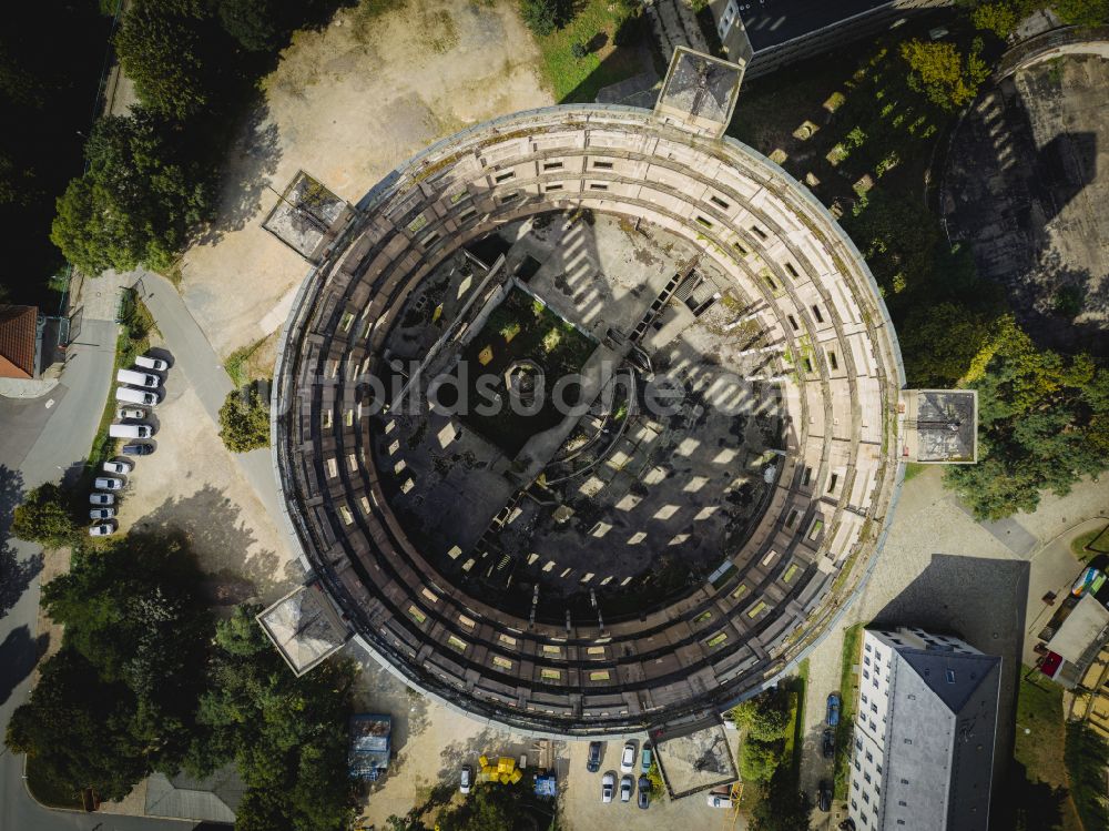 Dresden von oben - Gasometer- Hoch- Speicherbehälter in Dresden im Bundesland Sachsen, Deutschland