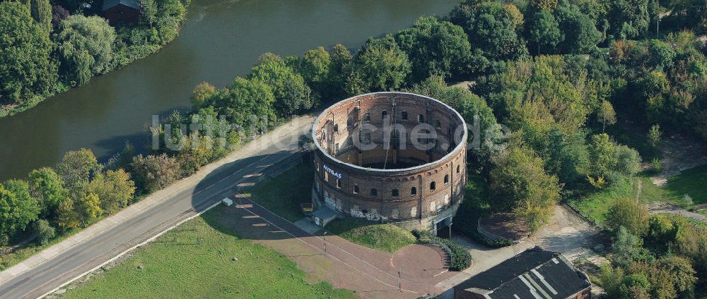 Luftaufnahme Halle / Saale - Gasometer am Holzplatz in Halle