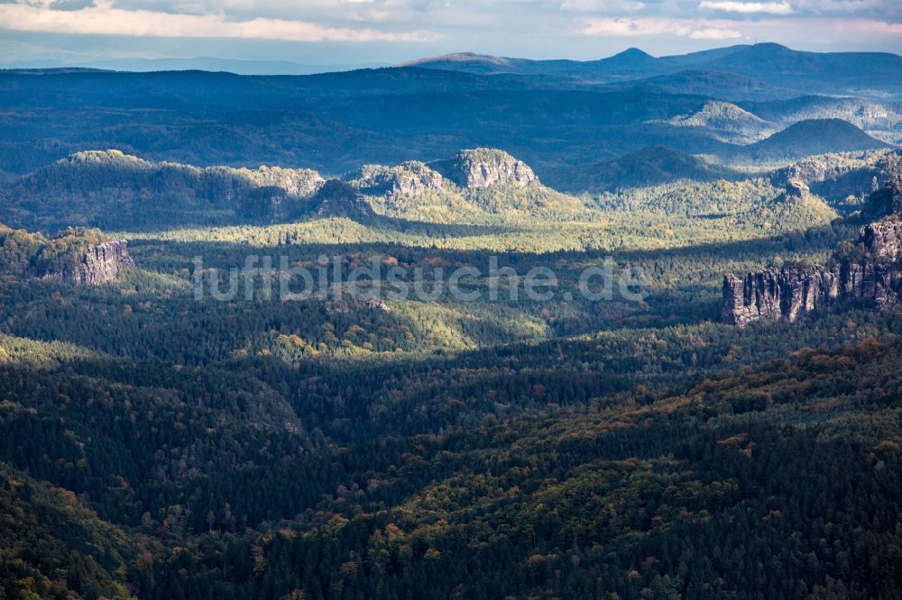 Porschdorf von oben - Gebirgslandschaft der Sächsischen Schweiz bei Porschdorf im Bundesland Sachsen