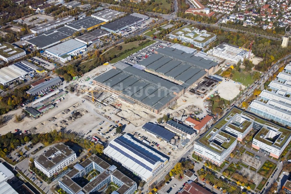 München von oben - Gebäude des Baumarktes der BAUHAUS München-Freimann im Ortsteil Schwabing-Freimann in München im Bundesland Bayern, Deutschland