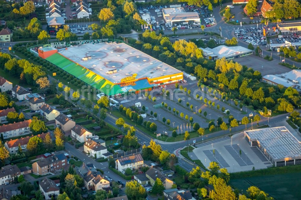 Luftbild Bergkamen - Gebäude des Baumarktes Globus Baumarkt in Bergkamen im Bundesland Nordrhein-Westfalen, Deutschland