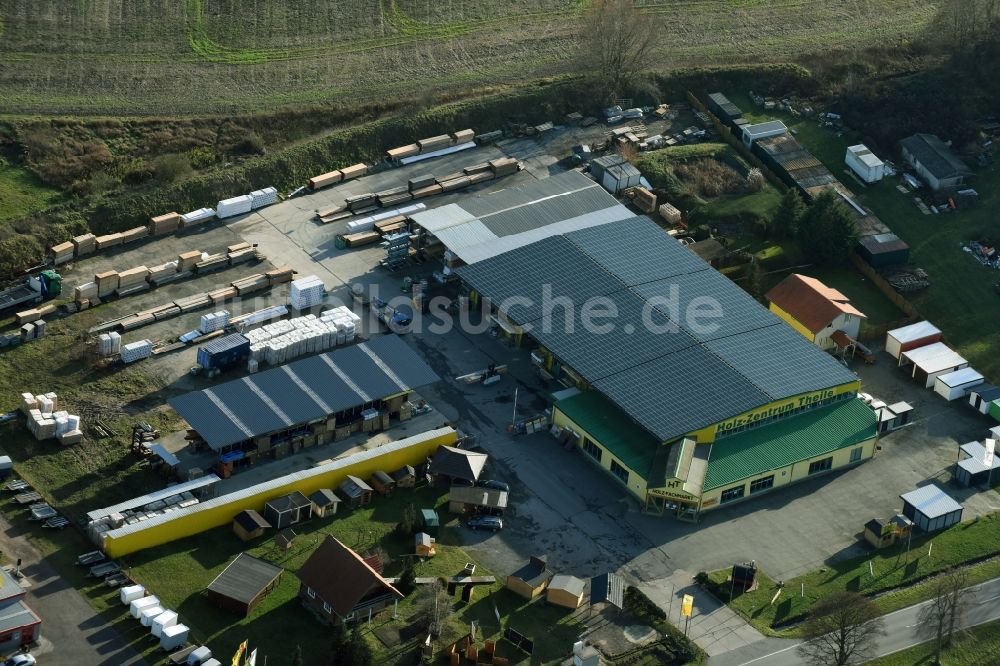 Luftbild Bernau - Gebäude des Baumarktes der Holz-Zentrum Theile Bernau GmbH & Co KG an der Schwanebecker Chaussee in Bernau im Bundesland Brandenburg