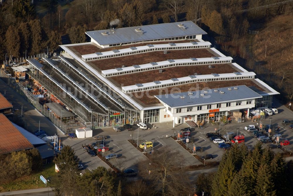 Starnberg aus der Vogelperspektive: Gebäude des Baumarktes OBI an der Gautinger Straße in Starnberg im Bundesland Bayern, Deutschland