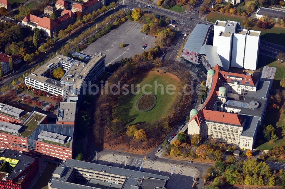 Luftbild Leipzig - Gebäude am Deutschen Platz mit der Deutschen Nationalbibliothek auf dem Areal der Alten Messe Leipzig im Bundesland Sachsen