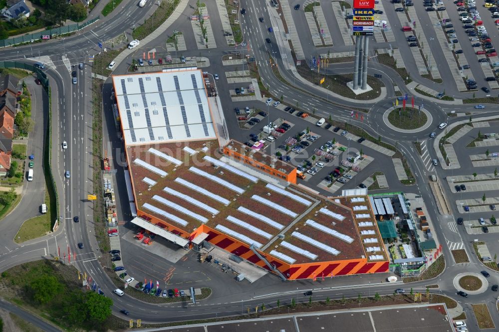 Dänischburg, Lübeck von oben - Gebäude des Einkaufszentrum HORNBACH Baumarkt in Dänischburg, Lübeck im Bundesland Schleswig-Holstein