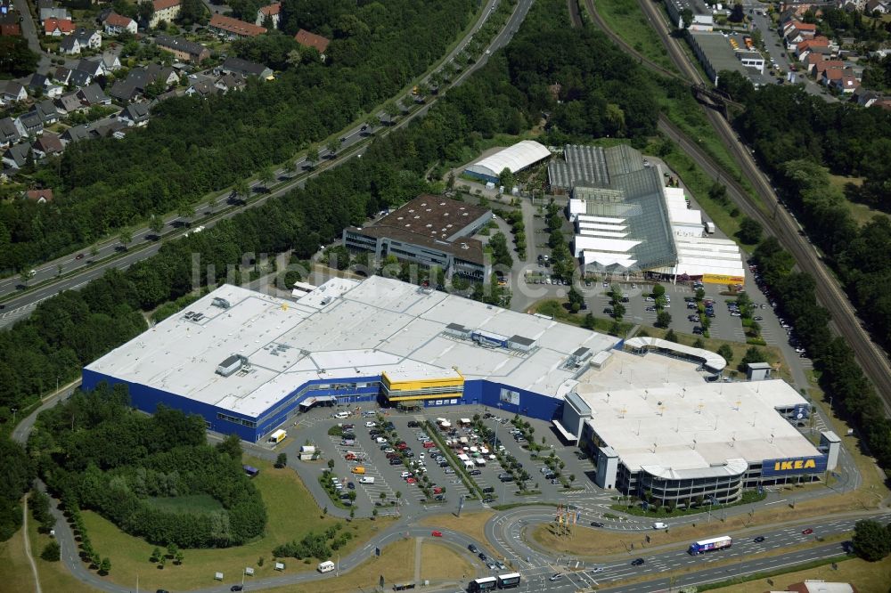 Luftbild Bielefeld - Gebäude des Einkaufszentrum IKEA Einrichtungshaus - Möbelhaus in Bielefeld im Bundesland Nordrhein-Westfalen