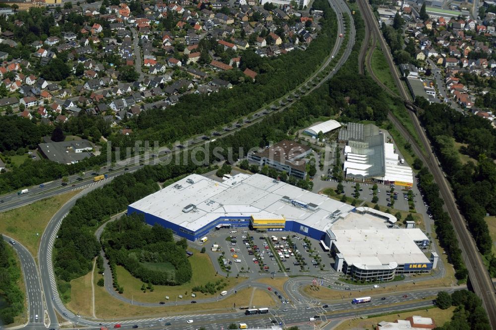 Luftaufnahme Bielefeld - Gebäude des Einkaufszentrum IKEA Einrichtungshaus - Möbelhaus in Bielefeld im Bundesland Nordrhein-Westfalen