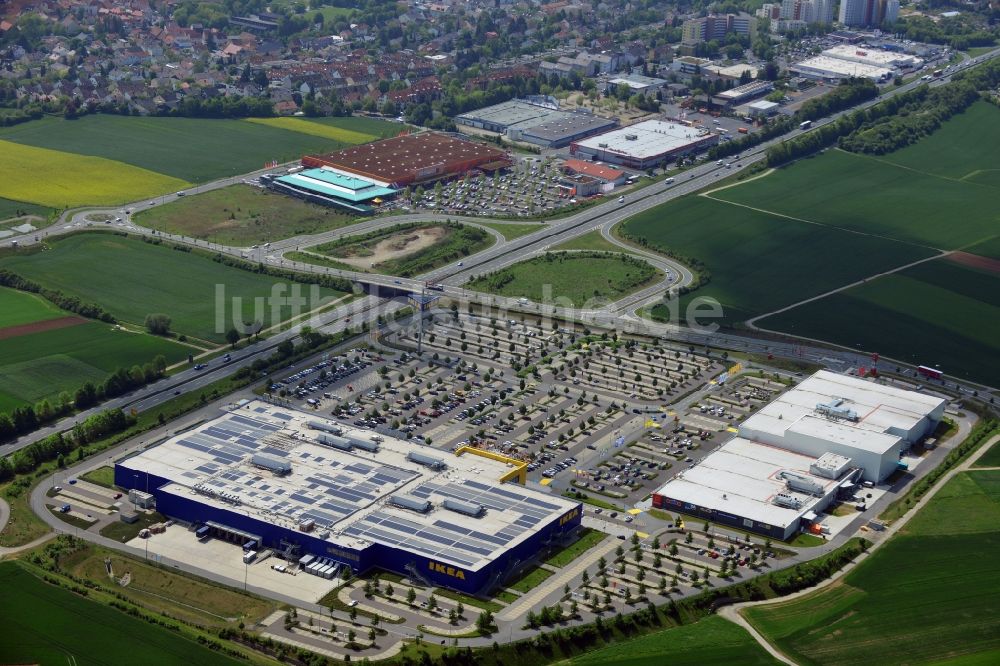 Luftaufnahme Würzburg - Gebäude des Einkaufszentrum IKEA Einrichtungshaus Würzburg im Bundesland Bayern