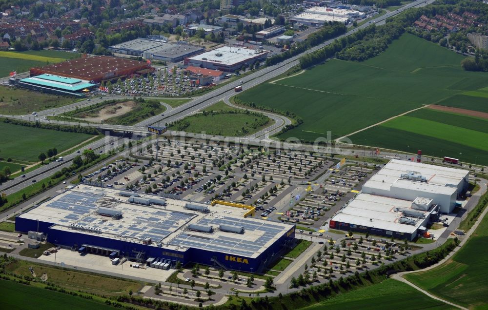 Würzburg aus der Vogelperspektive: Gebäude des Einkaufszentrum IKEA Einrichtungshaus Würzburg im Bundesland Bayern