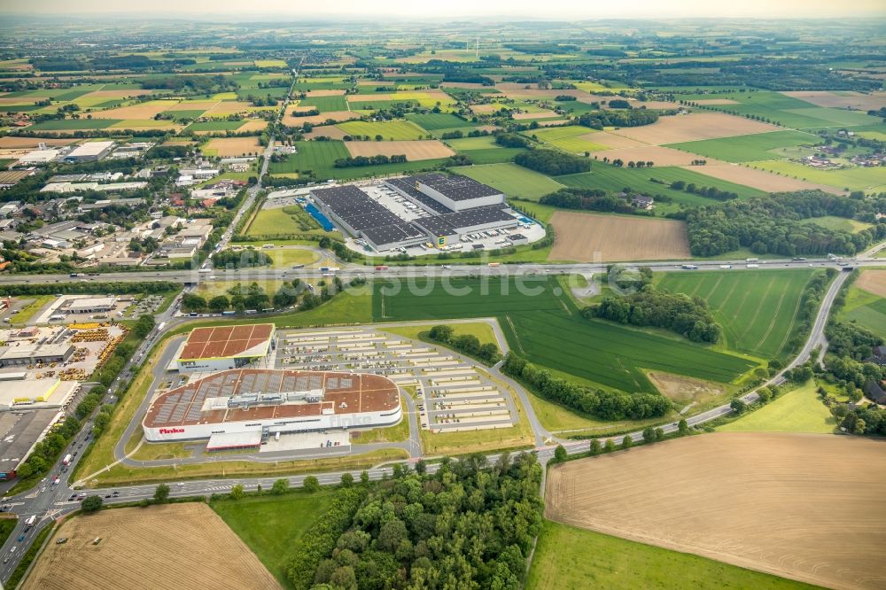 Luftaufnahme Hamm - Gebäude des Einrichtungshaus - Möbelmarkt finke Das Erlebnis-Einrichten Hamm in Hamm im Bundesland Nordrhein-Westfalen, Deutschland