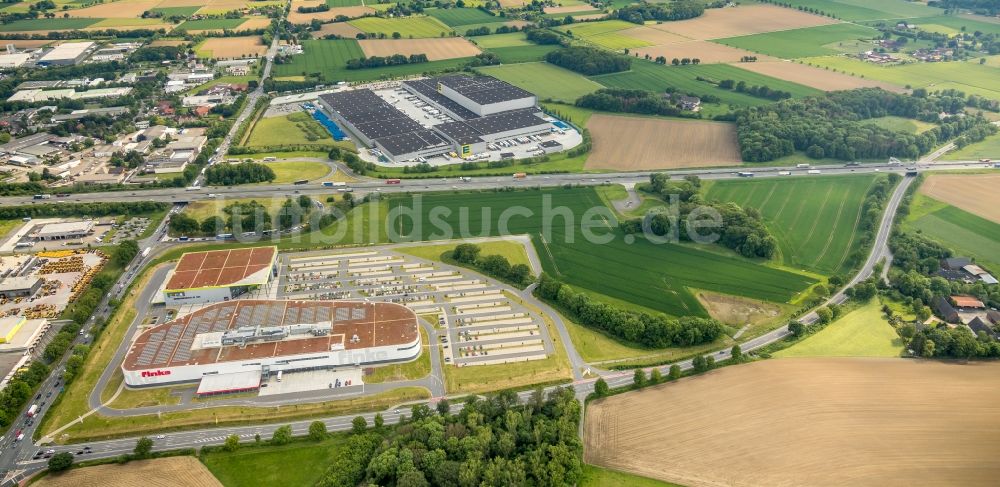 Hamm von oben - Gebäude des Einrichtungshaus - Möbelmarkt finke Das Erlebnis-Einrichten Hamm in Hamm im Bundesland Nordrhein-Westfalen, Deutschland