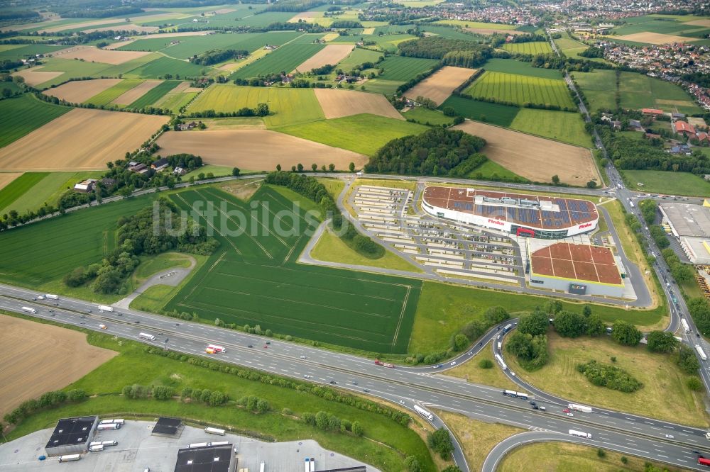 Hamm aus der Vogelperspektive: Gebäude des Einrichtungshaus - Möbelmarkt finke Das Erlebnis-Einrichten Hamm in Hamm im Bundesland Nordrhein-Westfalen, Deutschland