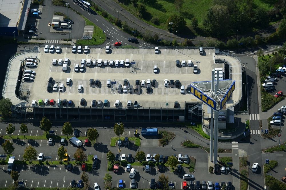 Luftbild Hanau - Gebäude des Einrichtungshaus - Möbelmarkt der IKEA in Hanau im Bundesland Hessen