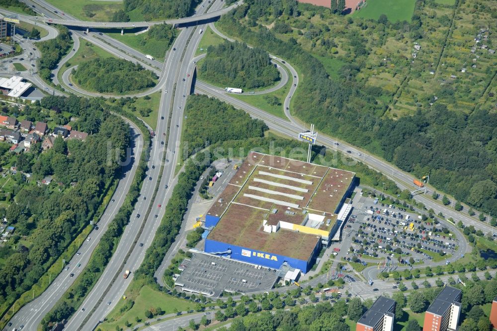 Luftbild Kiel - Gebäude des Einrichtungshaus - Möbelmarkt IKEA in Kiel im Bundesland Schleswig-Holstein