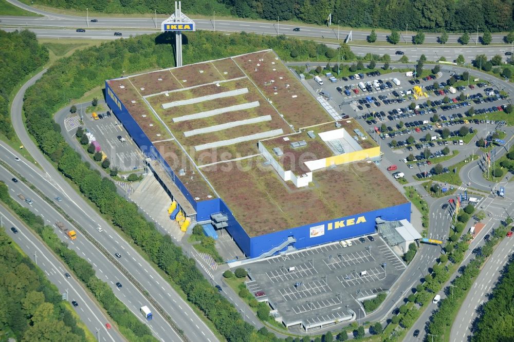 Luftaufnahme Kiel - Gebäude des Einrichtungshaus - Möbelmarkt IKEA in Kiel im Bundesland Schleswig-Holstein