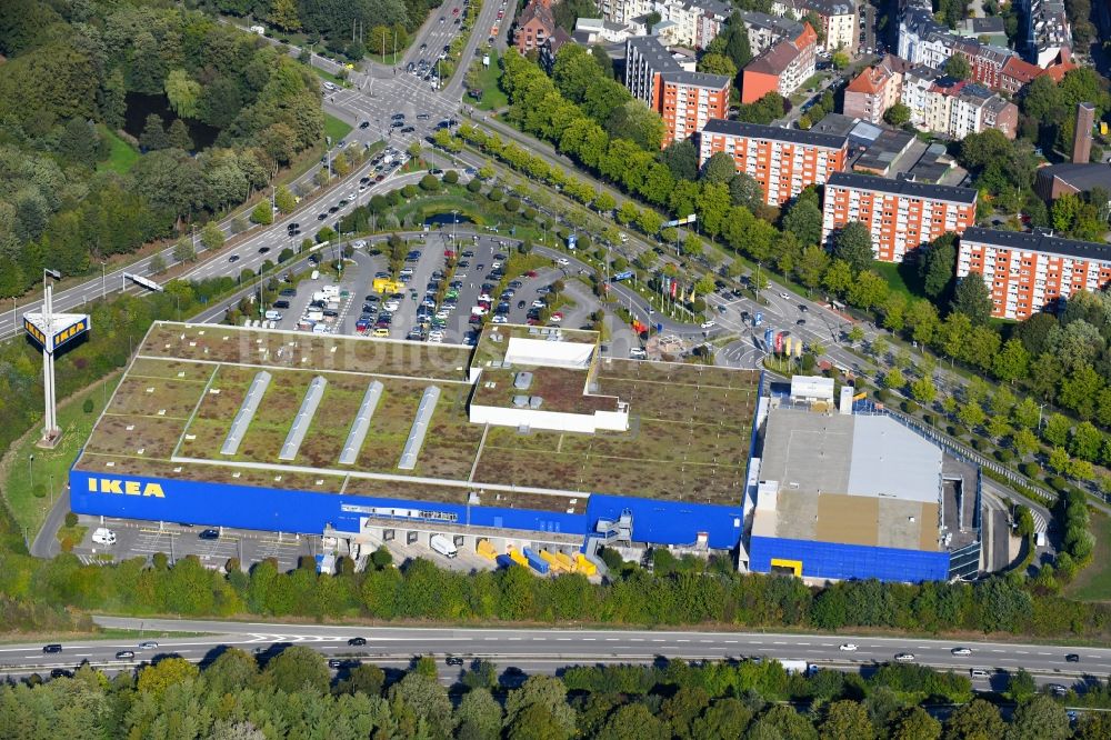 Luftaufnahme Kiel - Gebäude des Einrichtungshaus - Möbelmarkt IKEA in Kiel im Bundesland Schleswig-Holstein, Deutschland