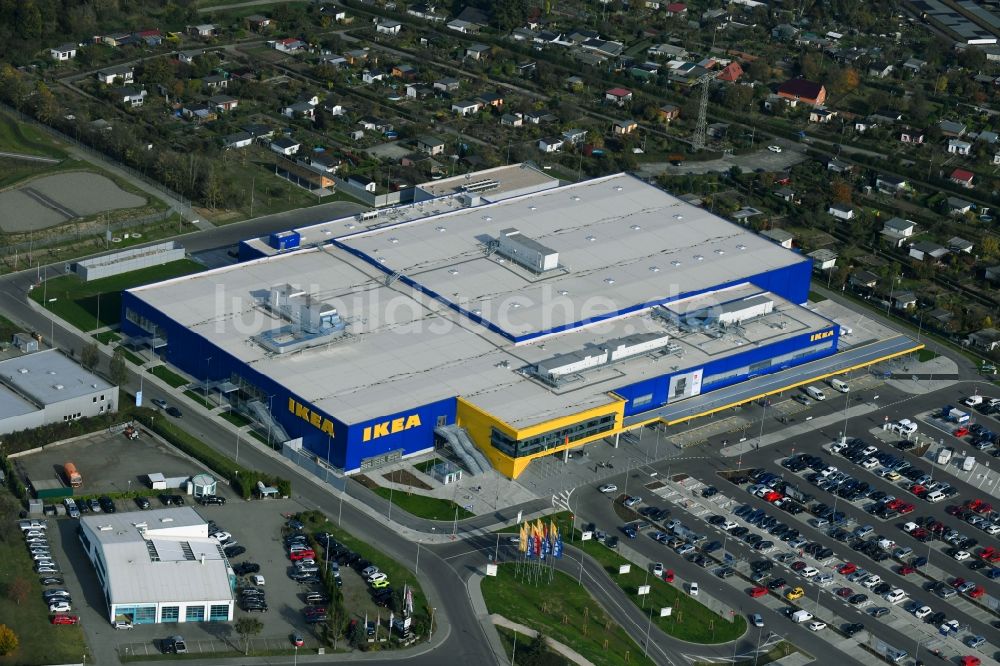 Luftbild Magdeburg - Gebäude des Einrichtungshaus - Möbelmarkt der IKEA Magdeburg an der Ebendorfer Chaussee im Ortsteil Kannenstieg in Magdeburg im Bundesland Sachsen-Anhalt, Deutschland