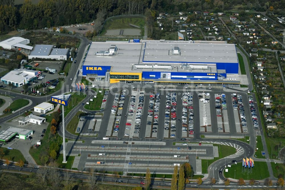 Luftbild Magdeburg - Gebäude des Einrichtungshaus - Möbelmarkt der IKEA Magdeburg an der Ebendorfer Chaussee im Ortsteil Kannenstieg in Magdeburg im Bundesland Sachsen-Anhalt, Deutschland