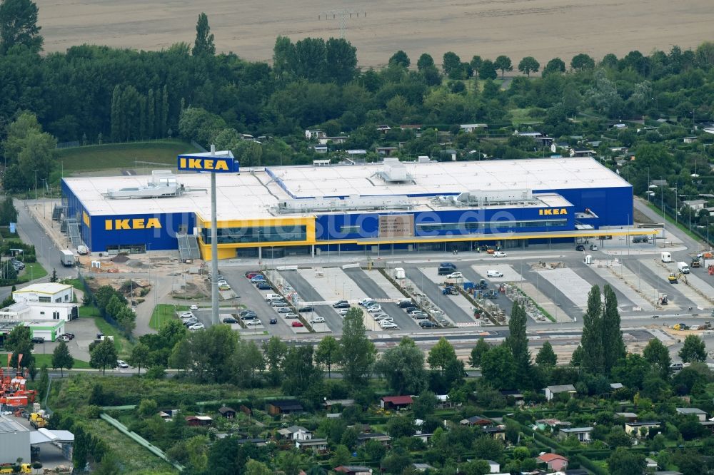 Luftaufnahme Magdeburg - Gebäude des Einrichtungshaus - Möbelmarkt der IKEA Magdeburg an der Ebendorfer Chaussee im Ortsteil Kannenstieg in Magdeburg im Bundesland Sachsen-Anhalt, Deutschland