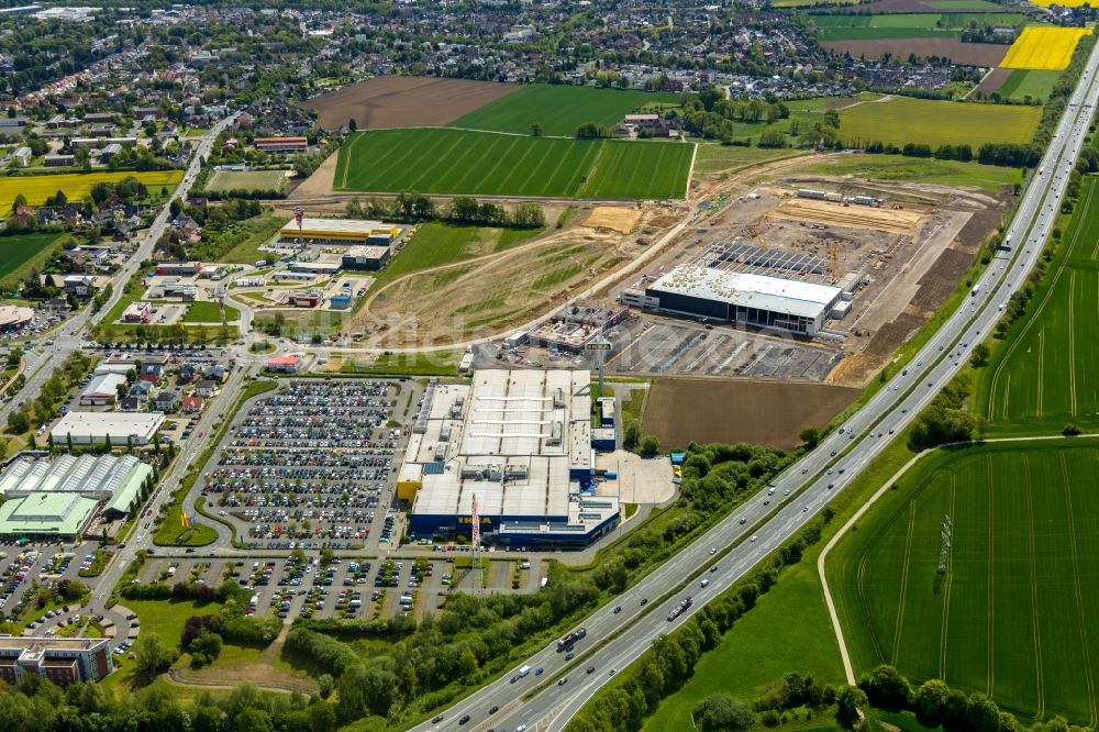 Kamen von oben - Gebäude des Einrichtungshaus - Möbelmarkt IKEA Möbel & Einrichtungshaus Kamen in Kamen im Bundesland Nordrhein-Westfalen, Deutschland