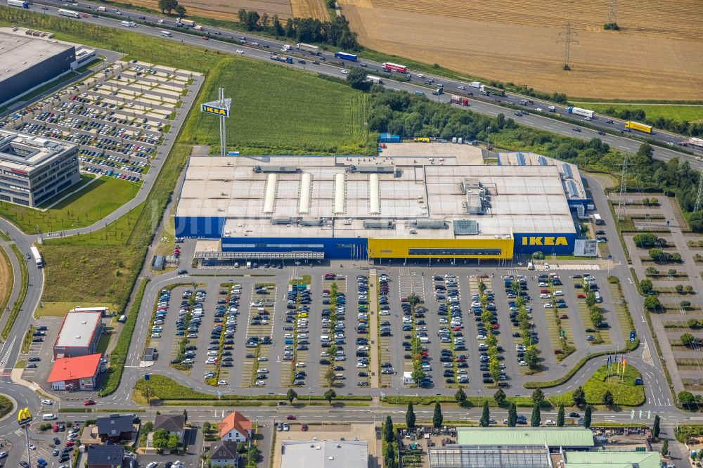 Kamen aus der Vogelperspektive: Gebäude des Einrichtungshaus - Möbelmarkt IKEA Möbel & Einrichtungshaus Kamen in Kamen im Bundesland Nordrhein-Westfalen, Deutschland