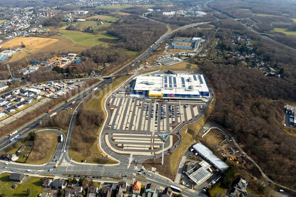 Wuppertal aus der Vogelperspektive: Gebäude des Einrichtungshaus - Möbelmarkt der IKEA Möbel & Einrichtungshaus Wuppertal im Bundesland Nordrhein-Westfalen, Deutschland