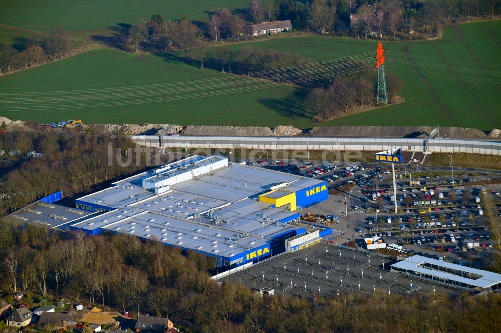 Luftbild Hamburg - Gebäude des Einrichtungshaus - Möbelmarkt IKEA im Ortsteil Schnelsen in Hamburg, Deutschland