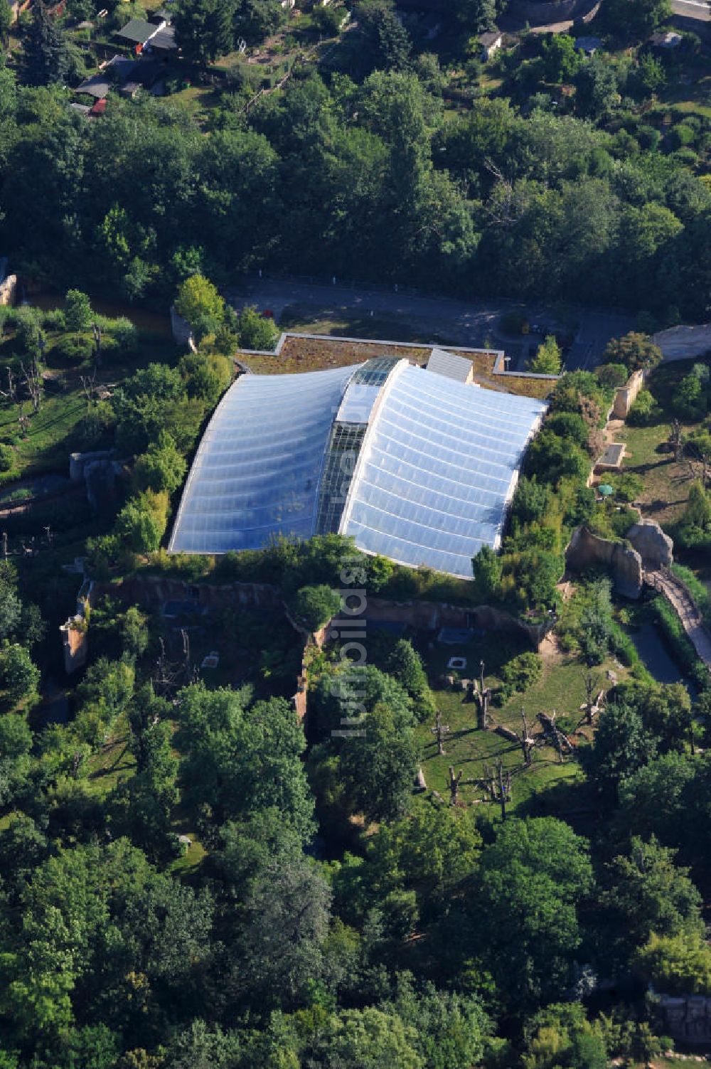 Leipzig von oben - Gebäude der einzigartigen Menschenaffenanlage Pongoland im Zoo Leipzig