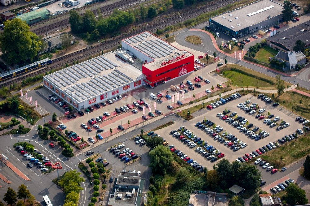 Dorsten von oben - Gebäude des Elektrofachgeschäfts Media-Markt in Dorsten im Bundesland Nordrhein-Westfalen