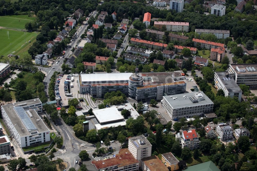 Mainz von oben - Gebäude des Funkhaus des Südwestrundfunks, SWR, in Mainz im Bundesland Rheinland-Pfalz