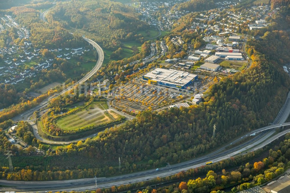 Siegen von oben - Gebäude des IKEA -Möbelhaus in Siegen im Bundesland Nordrhein-Westfalen