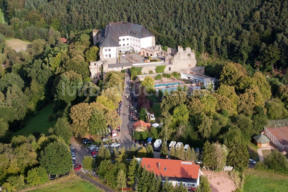 Wattenheim von oben - Gebäude der Jugendherberge Burg Altleiningen im Ortsteil Höningen in Altleiningen im Bundesland Rheinland-Pfalz