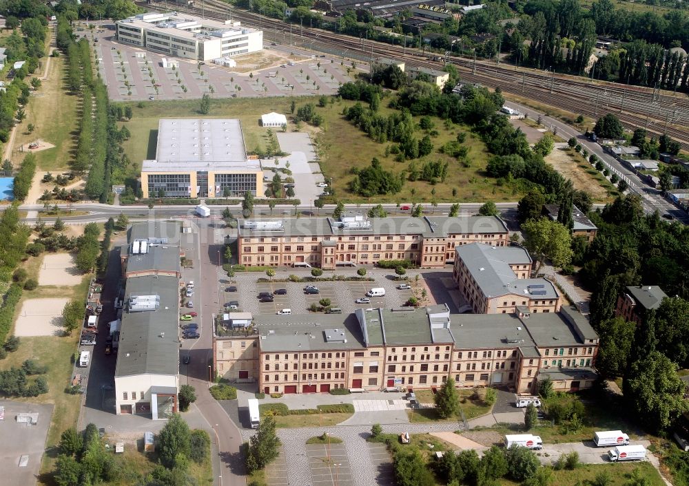 Halle / Saale von oben - Gebäude des kommunalen Handwerkerhof der Stadt an der Thüringer Straße in Halle im Bundesland Sachsen-Anhalt