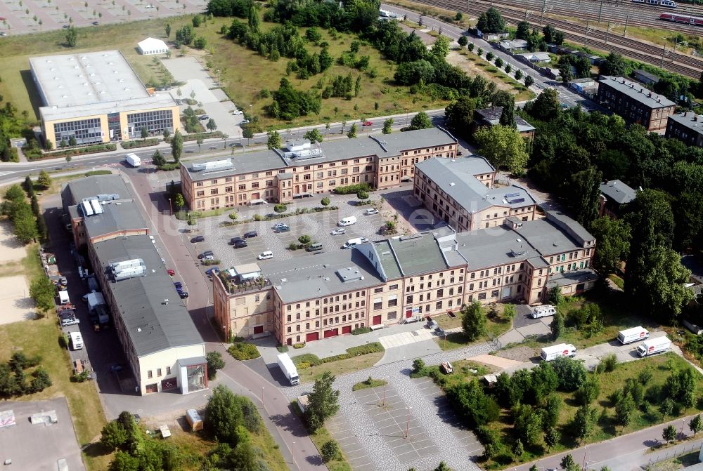 Halle / Saale aus der Vogelperspektive: Gebäude des kommunalen Handwerkerhof der Stadt an der Thüringer Straße in Halle im Bundesland Sachsen-Anhalt