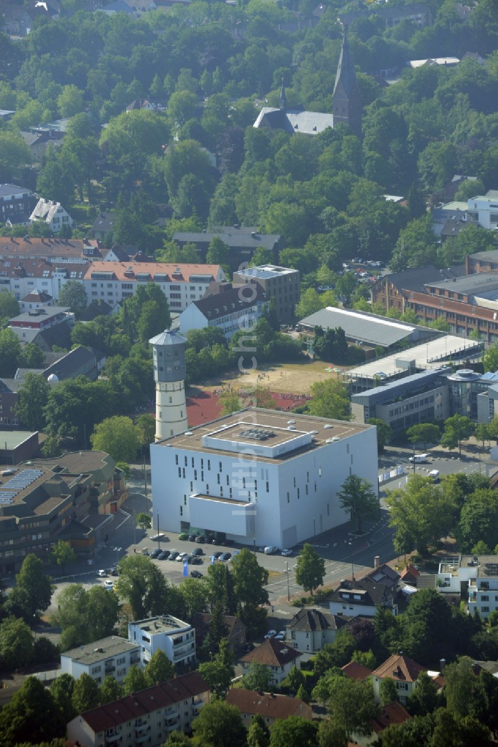 Gütersloh aus der Vogelperspektive: Gebäude des Konzerthauses und Theater- Schauspielhauses in Gütersloh im Bundesland Nordrhein-Westfalen