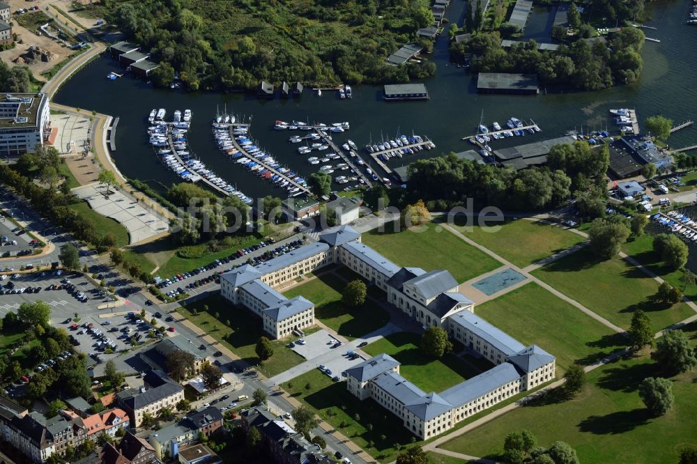 Luftaufnahme Schwerin - Gebäude des Marstall in Schwerin im Bundesland Mecklenburg-Vorpommern