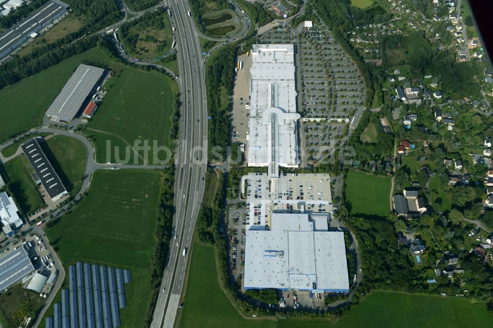 Chemnitz von oben - Gebäude des Möbelmarkt - IKEA Einrichtungshaus im Neefepark in Chemnitz im Bundesland Sachsen